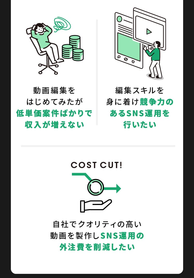 低単価案件ばかりで収入が増えない 競争力のあるSNS運用を行いたい SNS運用の外注費を削減したい